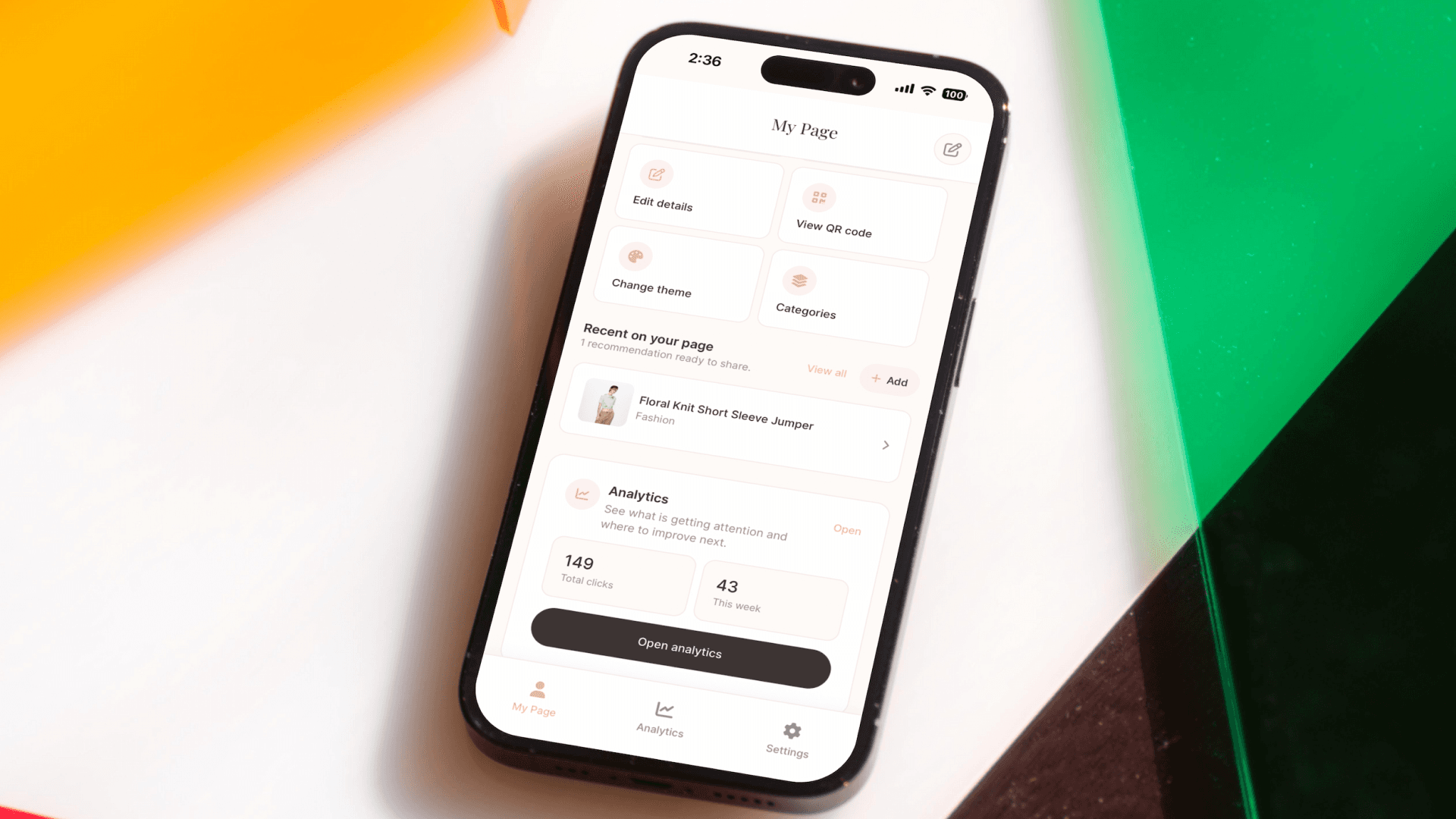 A creator's link-in-bio page open on a smartphone