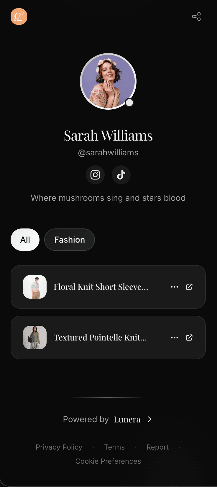 Lunera page noir theme